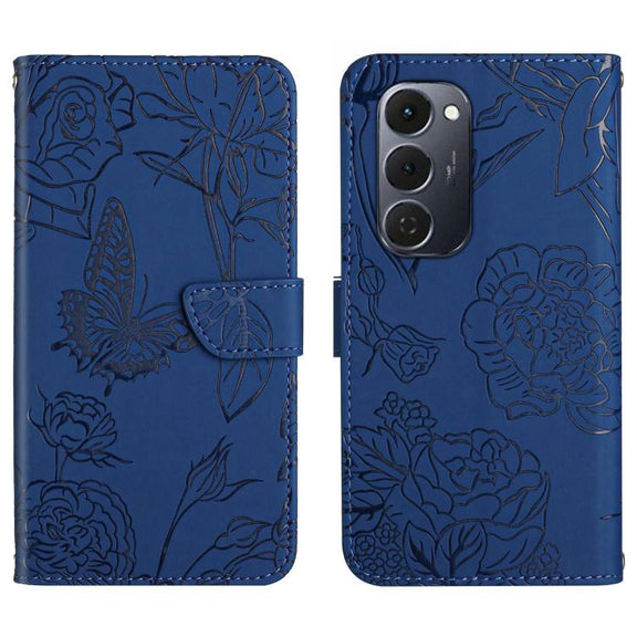 For Tecno Spark 40 Pro+ 4G Skin Feel Butterfly Embossed Flip Leather Phone Case(Blue)