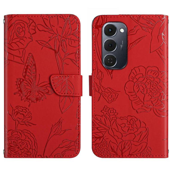 For Tecno Spark 40 Pro+ 4G Skin Feel Butterfly Embossed Flip Leather Phone Case(Red)
