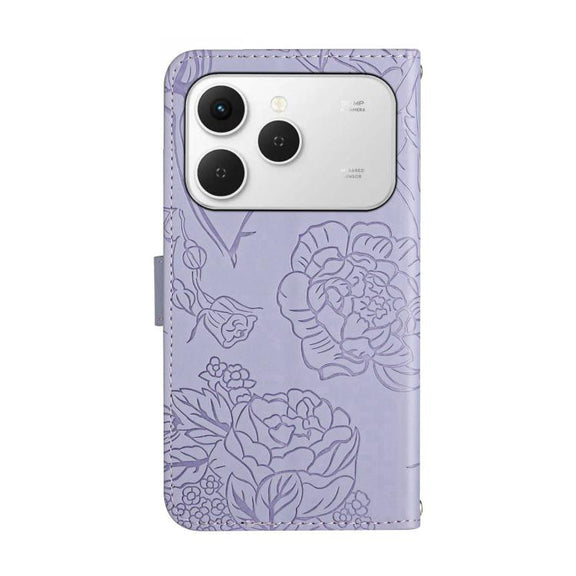 For Tecno Spark 40 4G Skin Feel Butterfly Embossed Flip Leather Phone Case(Purple)