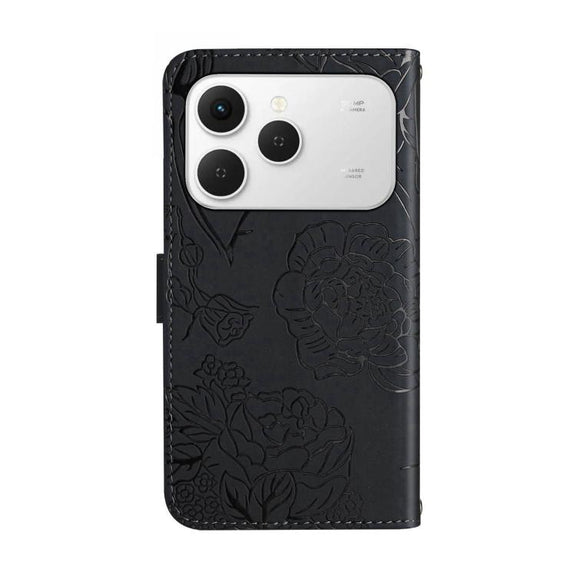 For Tecno Spark 40 4G Skin Feel Butterfly Embossed Flip Leather Phone Case(Black)