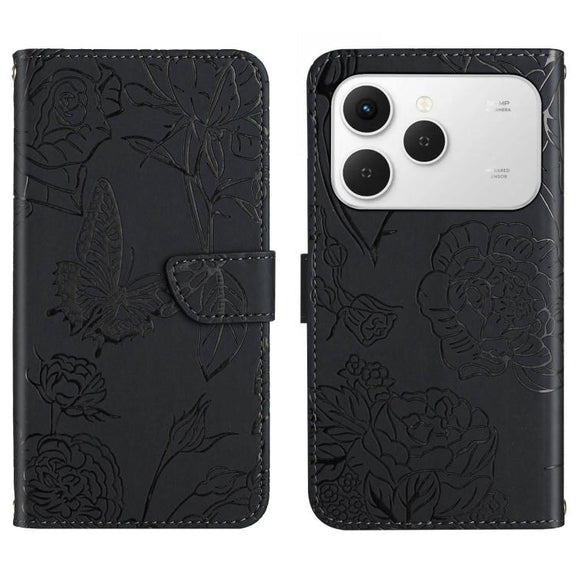 For Tecno Spark 40 4G Skin Feel Butterfly Embossed Flip Leather Phone Case(Black)