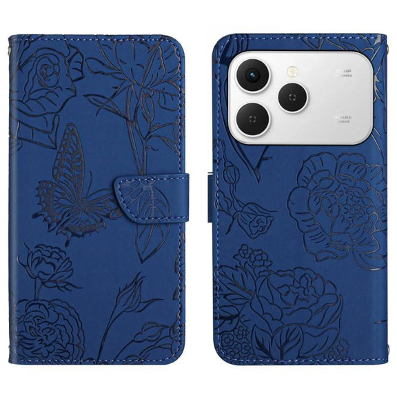 For Tecno Spark 40 4G Skin Feel Butterfly Embossed Flip Leather Phone Case(Blue)
