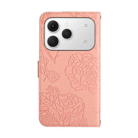 For Tecno Spark 40 4G Skin Feel Butterfly Embossed Flip Leather Phone Case(Pink)