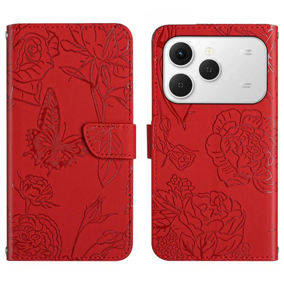 For Tecno Spark 40 4G Skin Feel Butterfly Embossed Flip Leather Phone Case(Red)