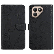 For Tecno Pova 7 4G Skin Feel Butterfly Embossed Flip Leather Phone Case(Black)