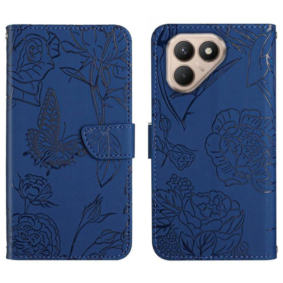 For Tecno Pova 7 4G Skin Feel Butterfly Embossed Flip Leather Phone Case(Blue)