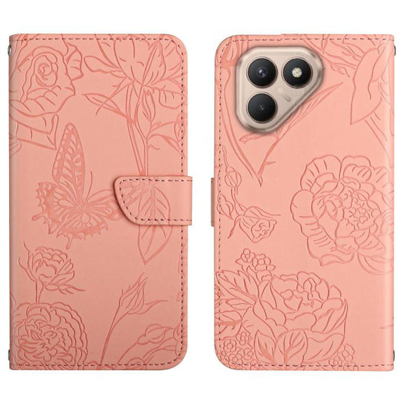 For Tecno Pova 7 4G Skin Feel Butterfly Embossed Flip Leather Phone Case(Pink)