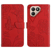 For Tecno Pova 7 4G Skin Feel Butterfly Embossed Flip Leather Phone Case(Red)
