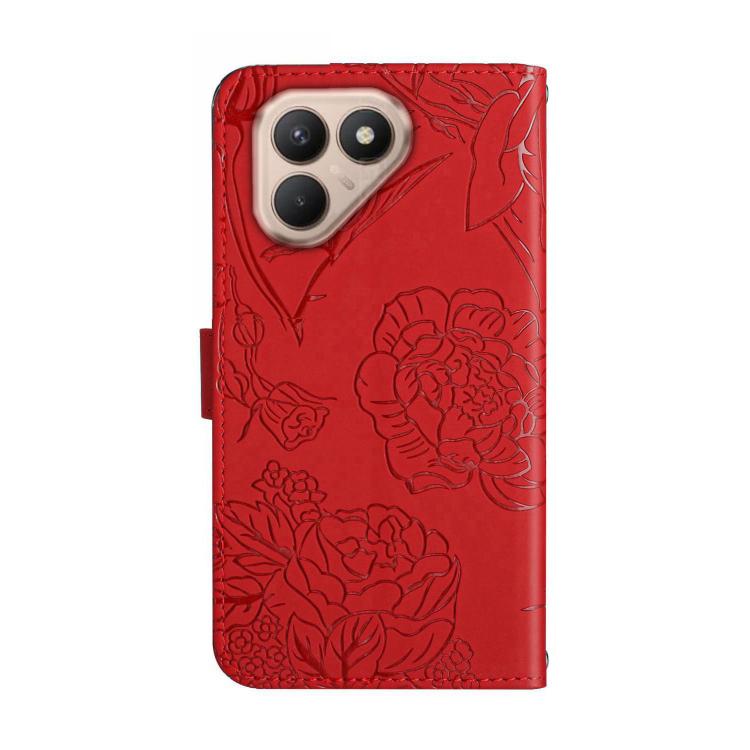 For Tecno Pova 7 4G Skin Feel Butterfly Embossed Flip Leather Phone Case(Red)