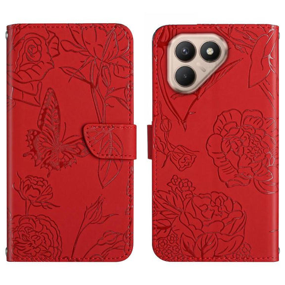 For Tecno Pova 7 4G Skin Feel Butterfly Embossed Flip Leather Phone Case(Red)