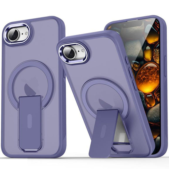 For iPhone 16e Acrylic Hybrid TPU MagSafe Holder Phone Case(Dark Night Purple)