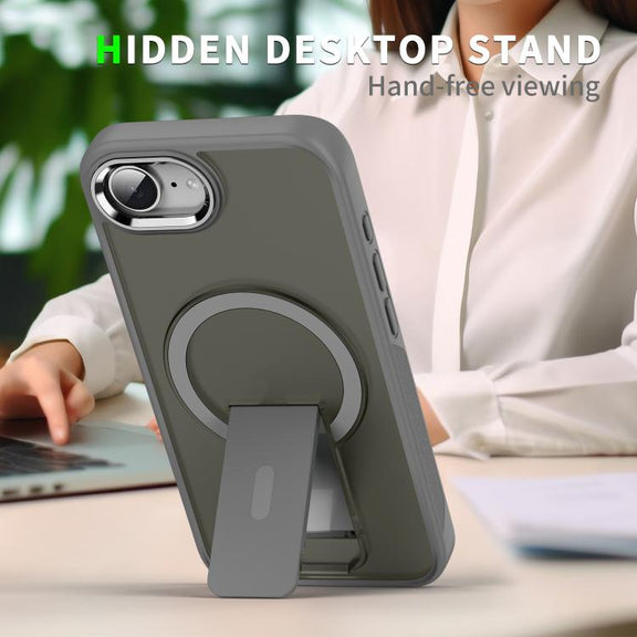 For iPhone 16e Acrylic Hybrid TPU MagSafe Holder Phone Case(Black)