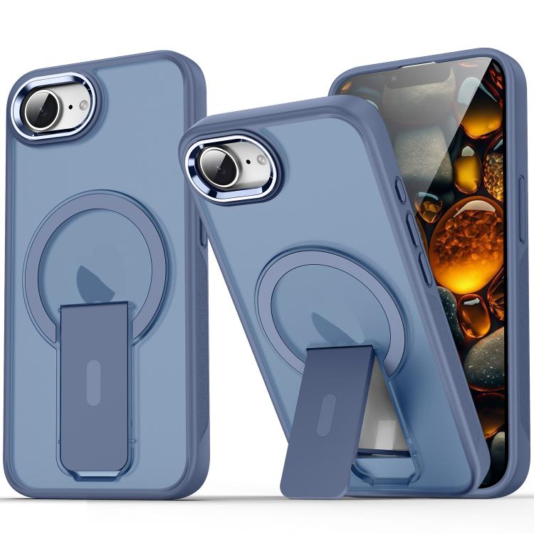 For iPhone 16e Acrylic Hybrid TPU MagSafe Holder Phone Case(Dark Blue) - iPhone 16e Cases by PMC TechLife | Online Shopping South Africa | PMC TechLife | Buy Now Pay Later Mobicred