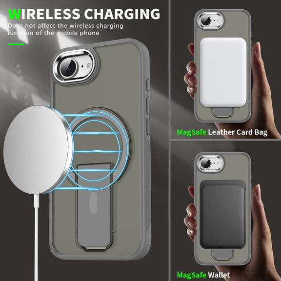 For iPhone 16e Acrylic Hybrid TPU MagSafe Holder Phone Case(Transparent Black)