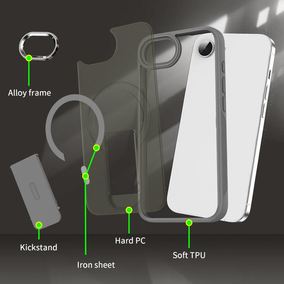 For iPhone 16e Acrylic Hybrid TPU MagSafe Holder Phone Case(Transparent Black)