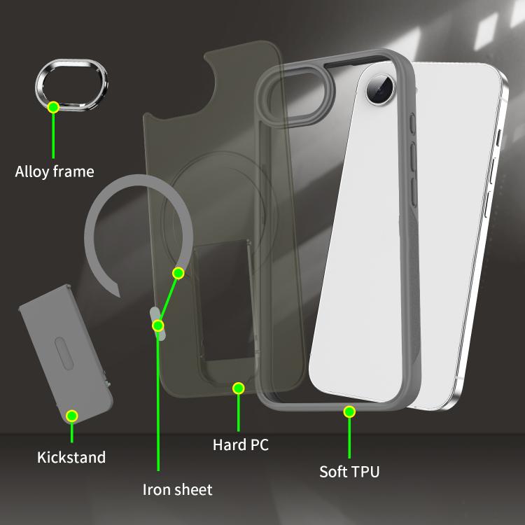For iPhone 16e Acrylic Hybrid TPU MagSafe Holder Phone Case(Transparent Black)