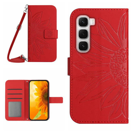 For Infinix Hot 60 Pro+ 4G Skin Feel Sun Flower Embossed Flip Leather Phone Case with Lanyard(Red) - free shipping - PMC Jewellery - Order now!