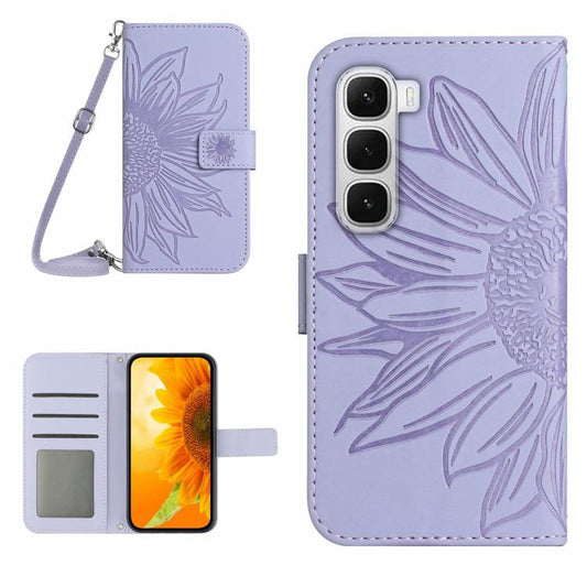 For Infinix Hot 60 Pro+ 4G Skin Feel Sun Flower Embossed Flip Leather Phone Case with Lanyard(Purple) - free shipping - PMC Jewellery - Order now!