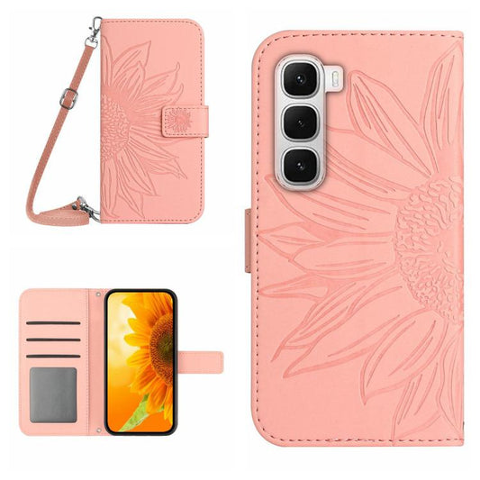 For Infinix Hot 60 Pro+ 4G Skin Feel Sun Flower Embossed Flip Leather Phone Case with Lanyard(Pink) - free shipping - PMC Jewellery - Order now!