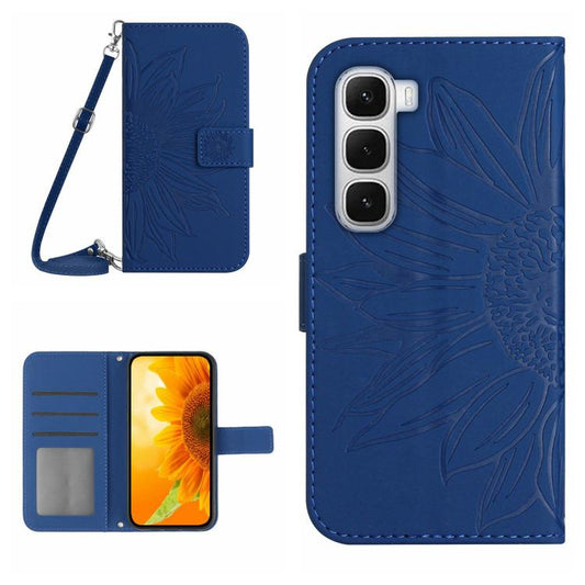 For Infinix Hot 60 Pro+ 4G Skin Feel Sun Flower Embossed Flip Leather Phone Case with Lanyard(Dark Blue) - free shipping - PMC Jewellery - Order now!