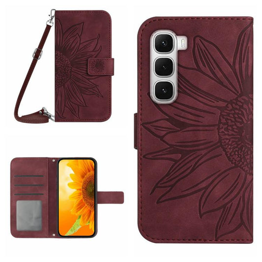 For Infinix Hot 60 Pro+ 4G Skin Feel Sun Flower Embossed Flip Leather Phone Case with Lanyard(Wine Red) - free shipping - PMC Jewellery - Order now!