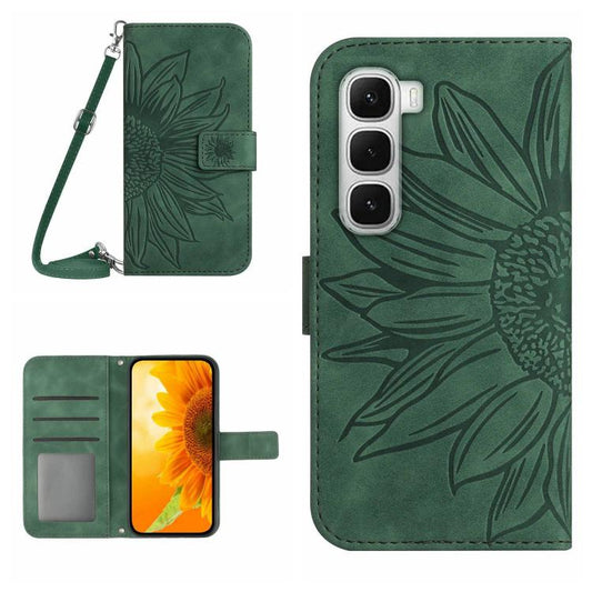For Infinix Hot 60 Pro+ 4G Skin Feel Sun Flower Embossed Flip Leather Phone Case with Lanyard(Green) - free shipping - PMC Jewellery - Order now!