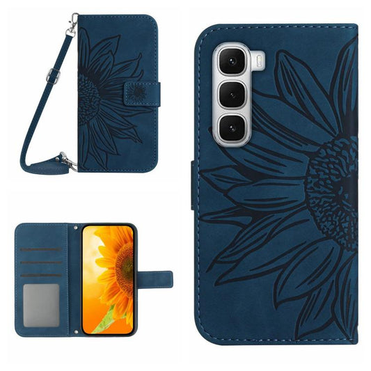 For Infinix Hot 60 Pro+ 4G Skin Feel Sun Flower Embossed Flip Leather Phone Case with Lanyard(Inky Blue) - free shipping - PMC Jewellery - Order now!