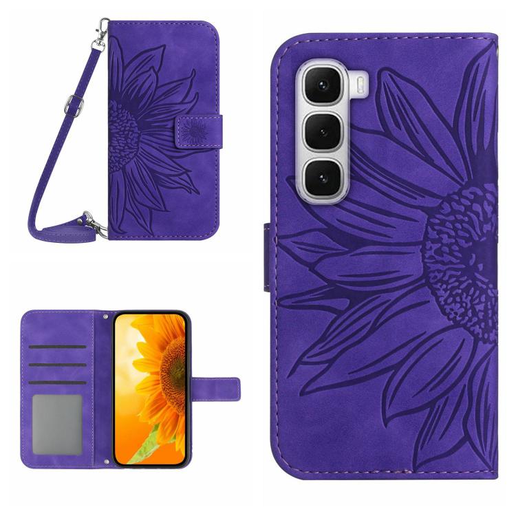 For Infinix Hot 60 Pro+ 4G Skin Feel Sun Flower Embossed Flip Leather Phone Case with Lanyard(Dark Purple) - free shipping - PMC TechLife - Order now!