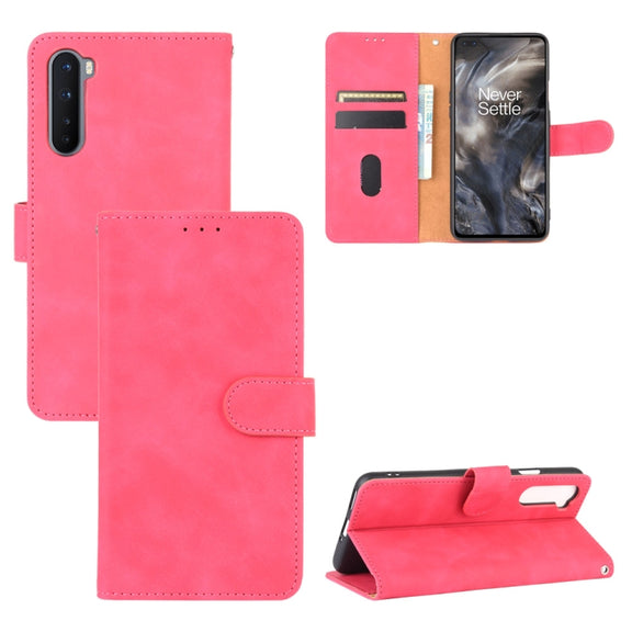 For OnePlus Nord Solid Color Skin Feel Magnetic Buckle Horizontal Flip Calf Texture PU Leather Case with Holder & Card Slots & Wallet(Rose Red)