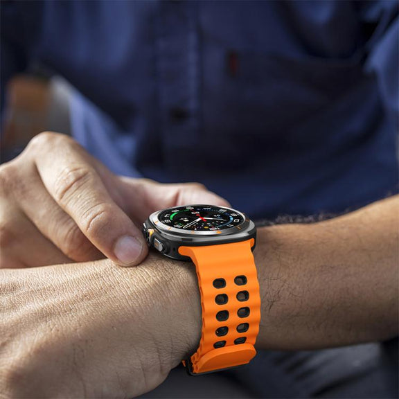 For Samsung Galaxy Watch Ultra 47mm / Ultra 2025 Kalebol Ocean Two-tone Silicone Strap(Orange Black)