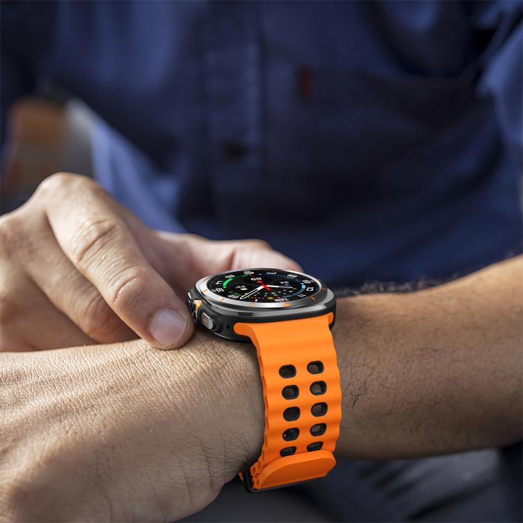 For Samsung Galaxy Watch Ultra 47mm / Ultra 2025 Kalebol Ocean Two-tone Silicone Strap(Orange Black)