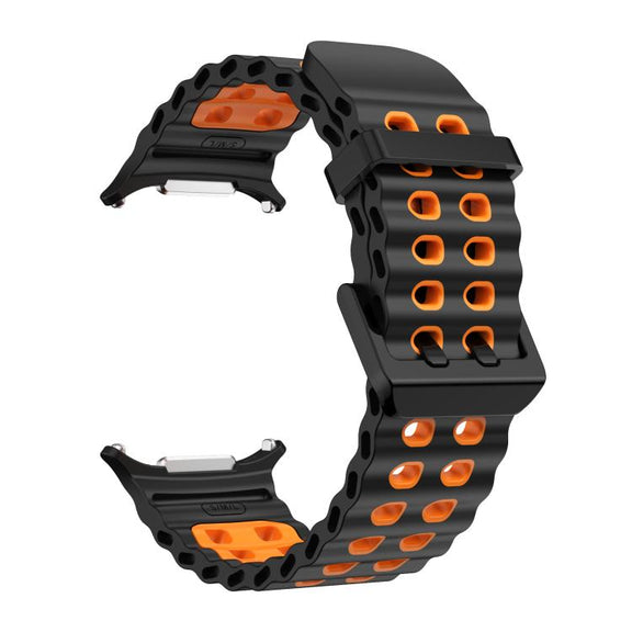 For Samsung Galaxy Watch Ultra 47mm / Ultra 2025 Kalebol Ocean Two-tone Silicone Strap(Black Orange)