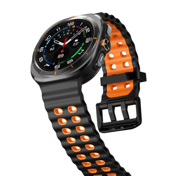 For Samsung Galaxy Watch Ultra 47mm / Ultra 2025 Kalebol Ocean Two-tone Silicone Strap(Black Orange)
