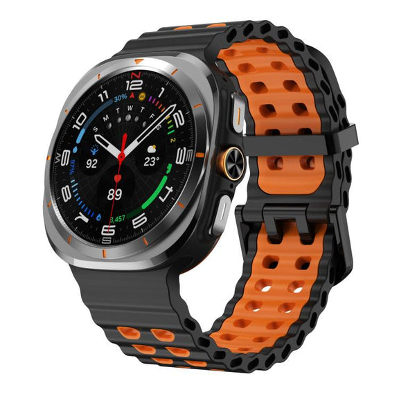 For Samsung Galaxy Watch Ultra 47mm / Ultra 2025 Kalebol Ocean Two-tone Silicone Strap(Black Orange)