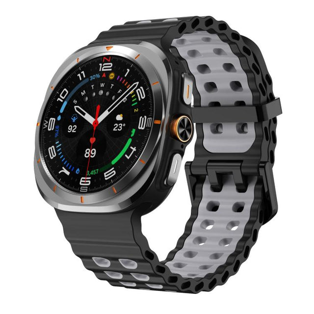 For Samsung Galaxy Watch Ultra 47mm / Ultra 2025 Kalebol Ocean Two-tone Silicone Strap(Black Grey)