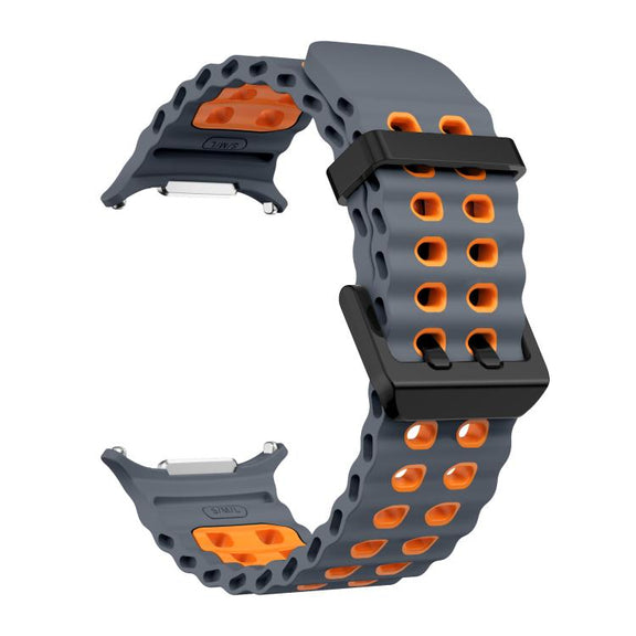 For Samsung Galaxy Watch Ultra 47mm / Ultra 2025 Kalebol Ocean Two-tone Silicone Strap(Space Grey Orange)