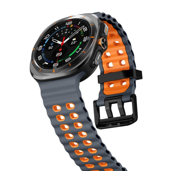 For Samsung Galaxy Watch Ultra 47mm / Ultra 2025 Kalebol Ocean Two-tone Silicone Strap(Space Grey Orange)