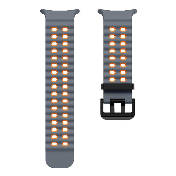 For Samsung Galaxy Watch Ultra 47mm / Ultra 2025 Kalebol Ocean Two-tone Silicone Strap(Space Grey Orange)