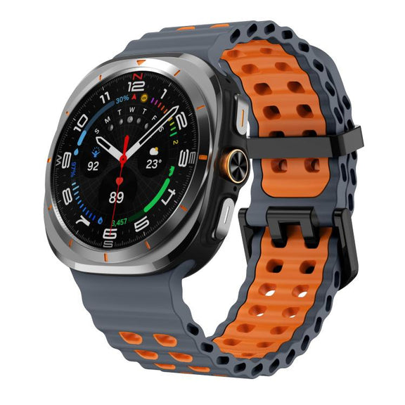 For Samsung Galaxy Watch Ultra 47mm / Ultra 2025 Kalebol Ocean Two-tone Silicone Strap(Space Grey Orange)