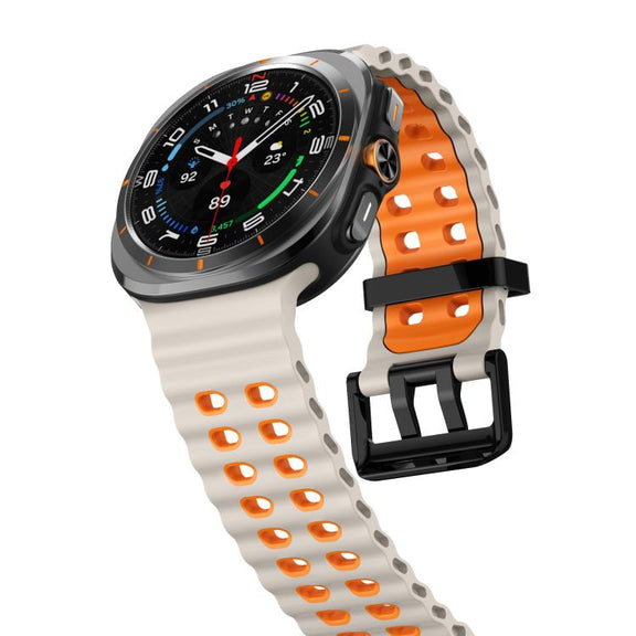 For Samsung Galaxy Watch Ultra 47mm / Ultra 2025 Kalebol Ocean Two-tone Silicone Strap(Starlight Orange)