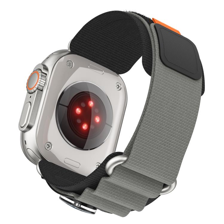 For Apple Watch 46mm / 49mm / 45mm / 44mm Kalebol Compass Nylon Loop Watch Strap(Black Grey)
