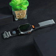 For Apple Watch 46mm / 49mm / 45mm / 44mm Kalebol Compass Nylon Loop Watch Strap(Black Grey)