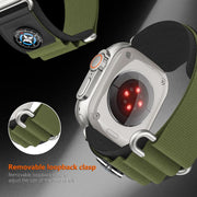 For Apple Watch 46mm / 49mm / 45mm / 44mm Kalebol Compass Nylon Loop Watch Strap(Black Army Green)