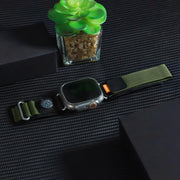 For Apple Watch 46mm / 49mm / 45mm / 44mm Kalebol Compass Nylon Loop Watch Strap(Black Army Green)
