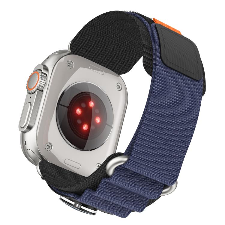 For Apple Watch 46mm / 49mm / 45mm / 44mm Kalebol Compass Nylon Loop Watch Strap(Black Blue)