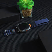For Apple Watch 46mm / 49mm / 45mm / 44mm Kalebol Compass Nylon Loop Watch Strap(Black Blue)