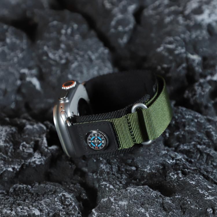 For Apple Watch 42mm / 41mm / 40mm / 38mm Kalebol Compass Nylon Loop Watch Strap(Black Army Green)