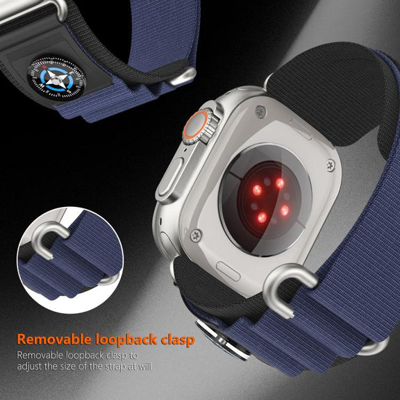 For Apple Watch 42mm / 41mm / 40mm / 38mm Kalebol Compass Nylon Loop Watch Strap(Black Blue)