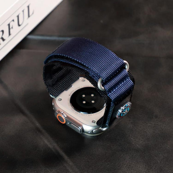 For Apple Watch 42mm / 41mm / 40mm / 38mm Kalebol Compass Nylon Loop Watch Strap(Black Blue)