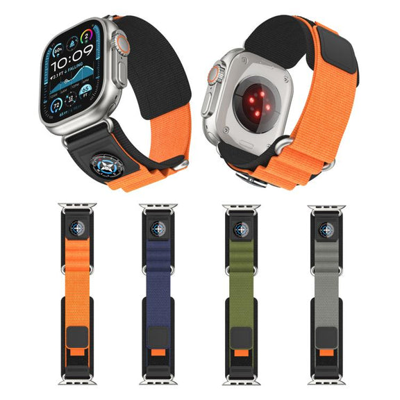 For Apple Watch 46mm / 49mm / 45mm / 44mm Kalebol Compass Nylon Loop Watch Strap(Black Grey)
